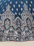 Attractive Blue Thread Work Satin Lehenga Choli With Dupatta