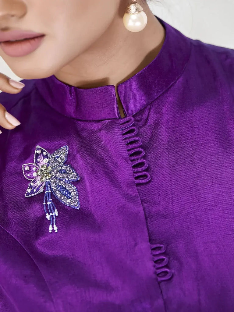Captivating Purple Hand Work Silk Stylish Western Top