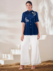 Gorgeous Navy Blue Hand Work Silk Festival Wear Top