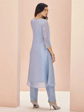 Charming Dusty Blue Embroidered Organza Festival Wear Pant Suit