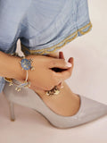 Charming Dusty Blue Embroidered Organza Festival Wear Pant Suit