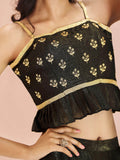 Stunning Black Embroidered Art Silk Designer Crop Top With Palazzo