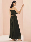 Stunning Black Embroidered Art Silk Designer Crop Top With Palazzo