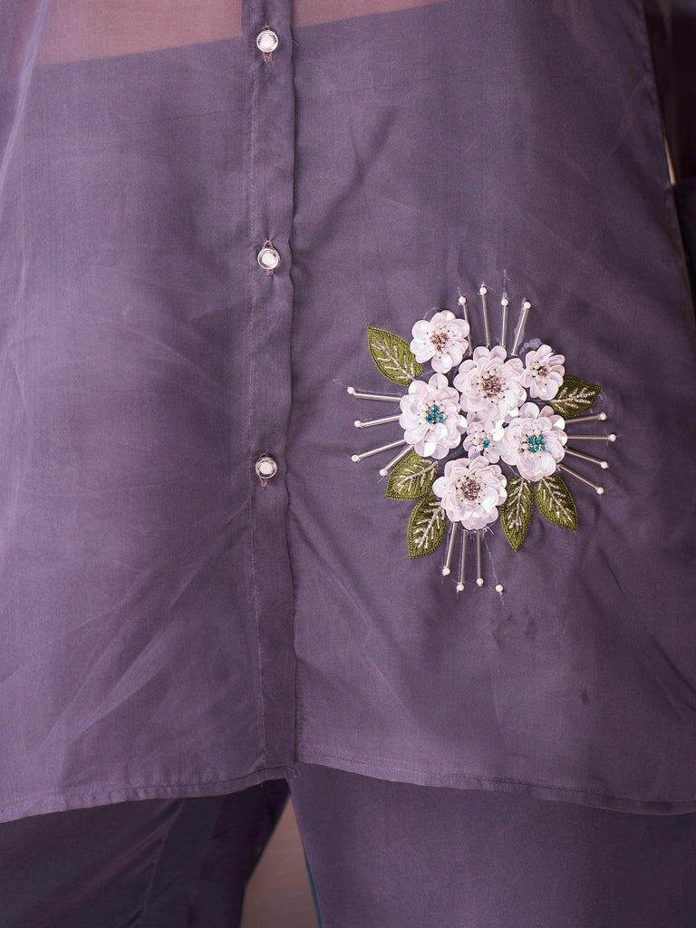 Charming Dark Grey Hand Work Organza Western Wear Co-Ord Set