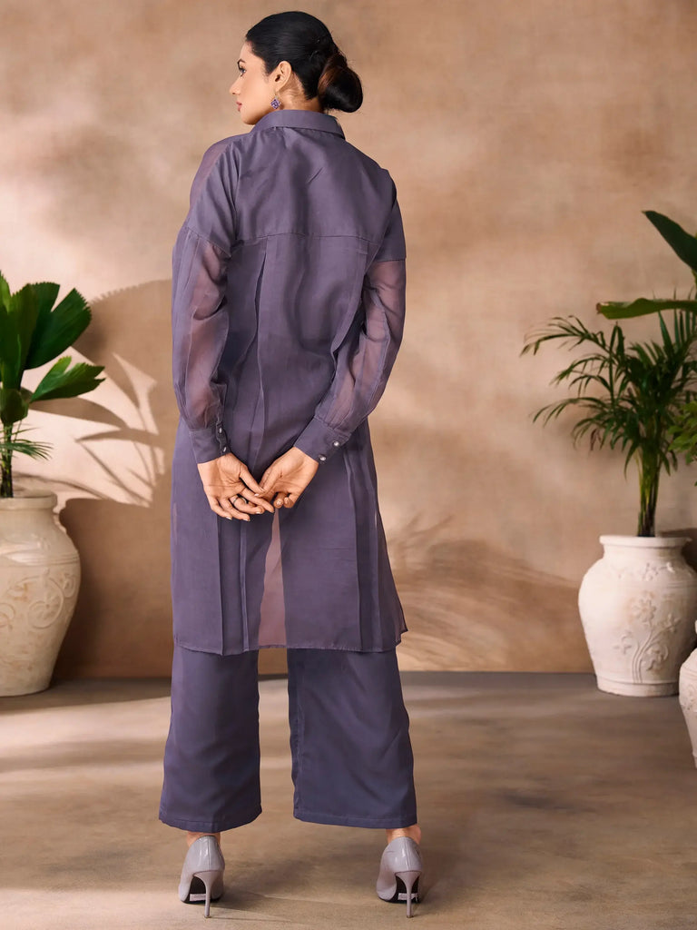 Charming Dark Grey Hand Work Organza Western Wear Co-Ord Set