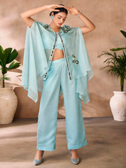 Stunning Aqua Blue Hand Work Organza Designer Co-Ord Set