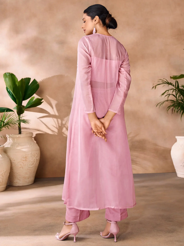 Enchanting Baby Pink Hand Work Organza Party Wear Co-Ord Set
