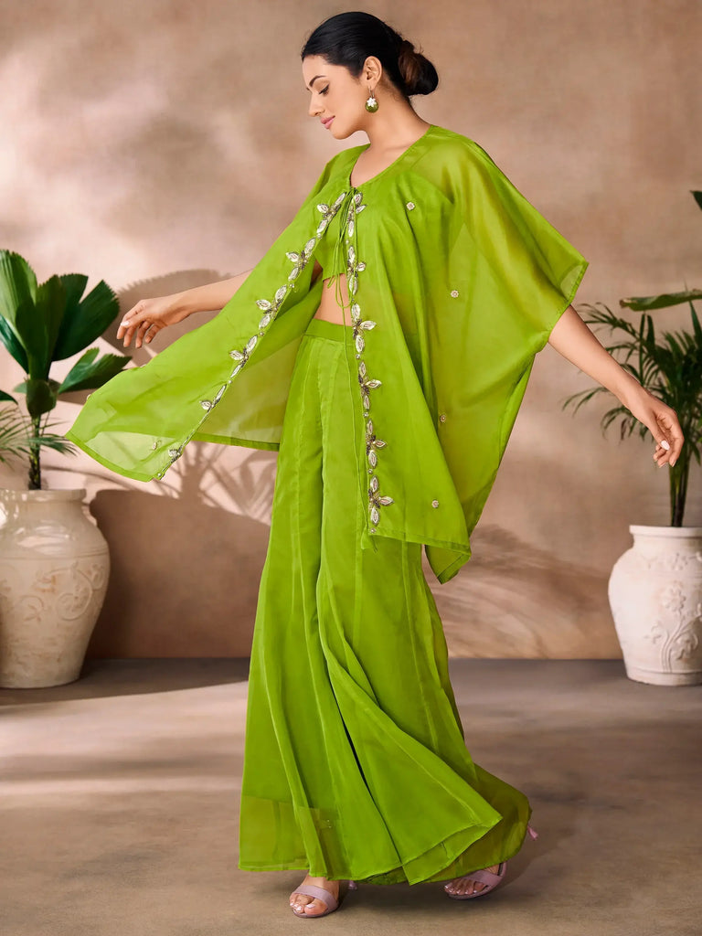 Incredible Green Hand Work Organza Designer Co-Ord Set