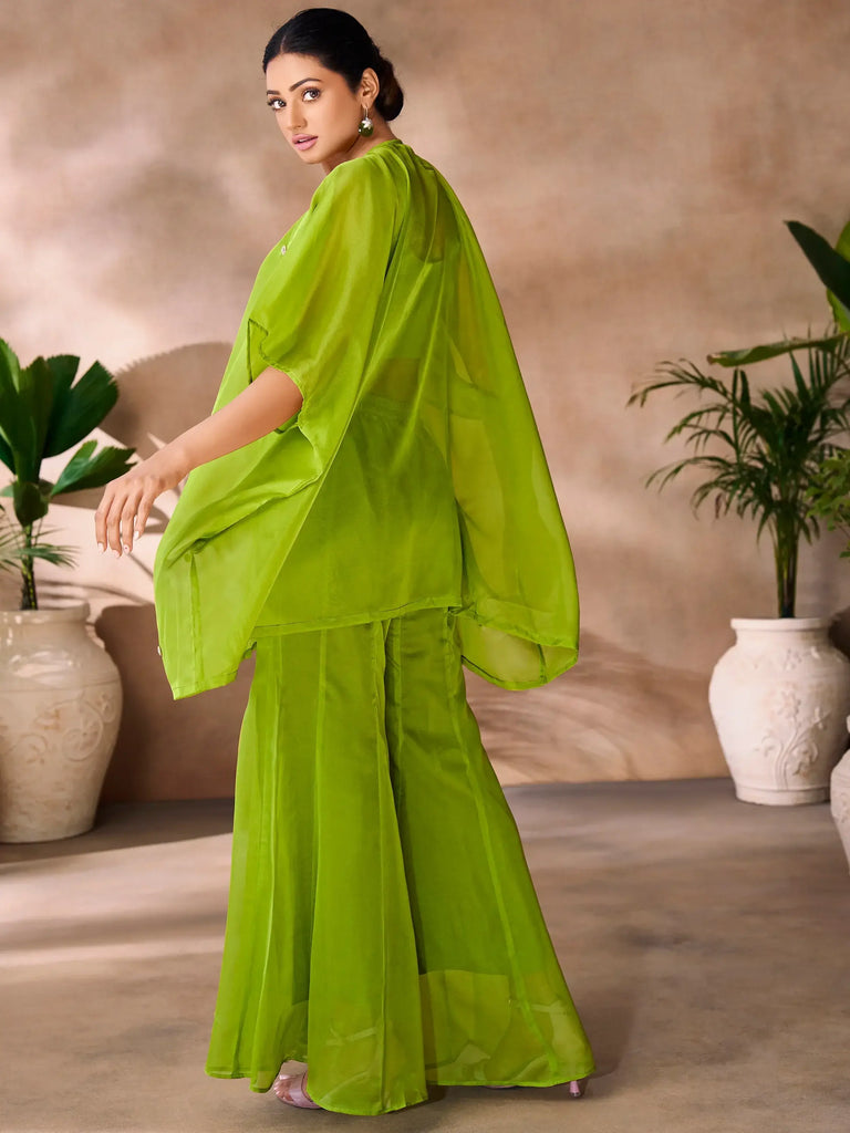 Incredible Green Hand Work Organza Designer Co-Ord Set