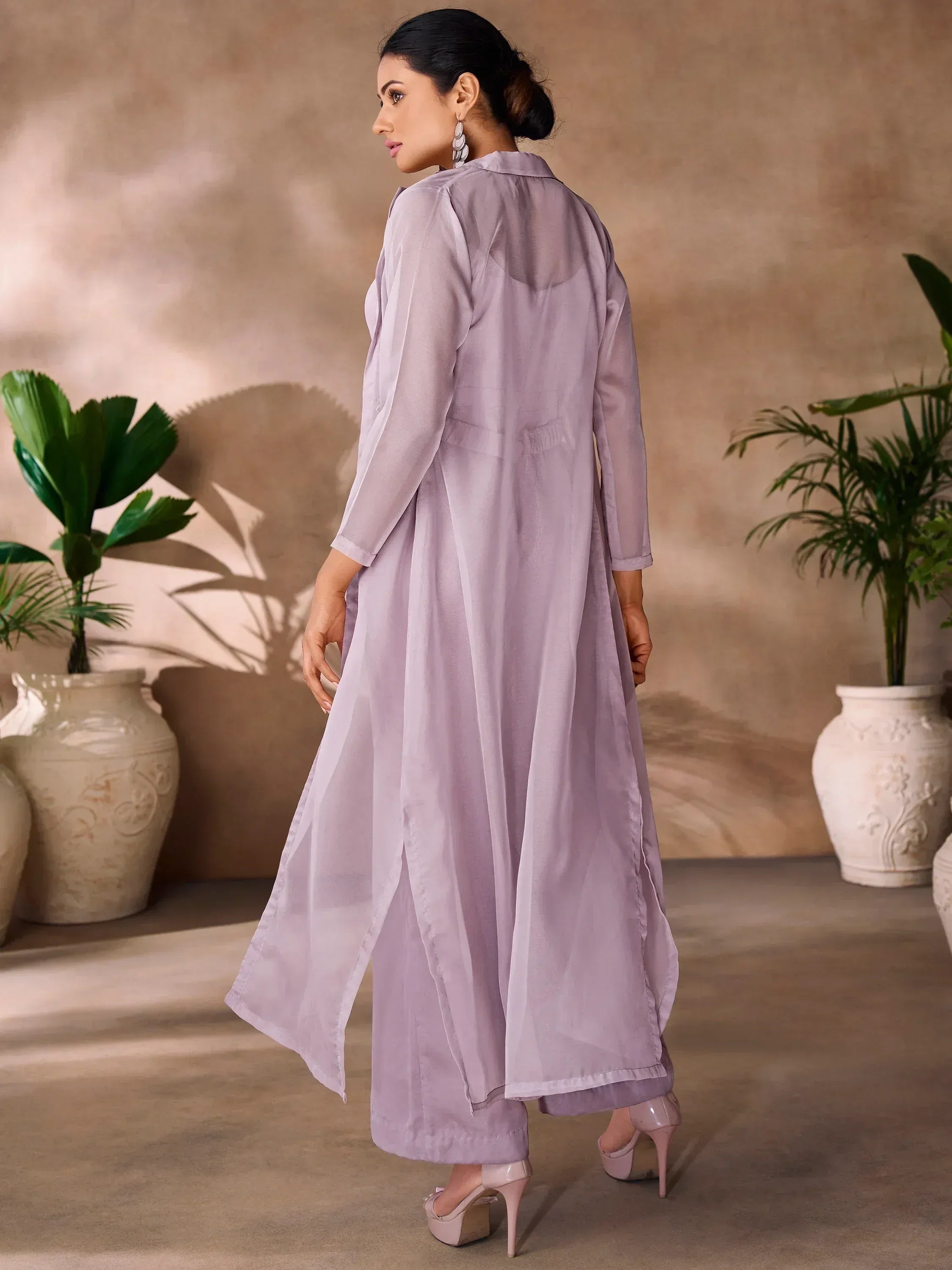Lavender ethnic kurta with palazzo pants, stylish Indian wear for women