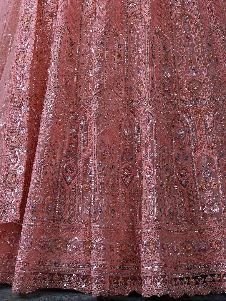 Fascinating Pink Sequins Net Engagement Wear Lehenga Choli