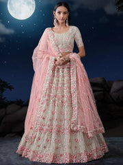 Attractive White Sequins Net Wedding Lehenga Choli With Dupatta