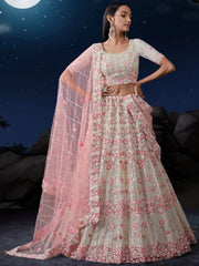 Attractive White Sequins Net Wedding Lehenga Choli With Dupatta