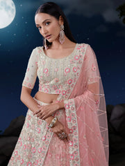 Attractive White Sequins Net Wedding Lehenga Choli With Dupatta