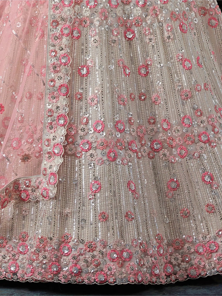 Attractive White Sequins Net Wedding Lehenga Choli With Dupatta