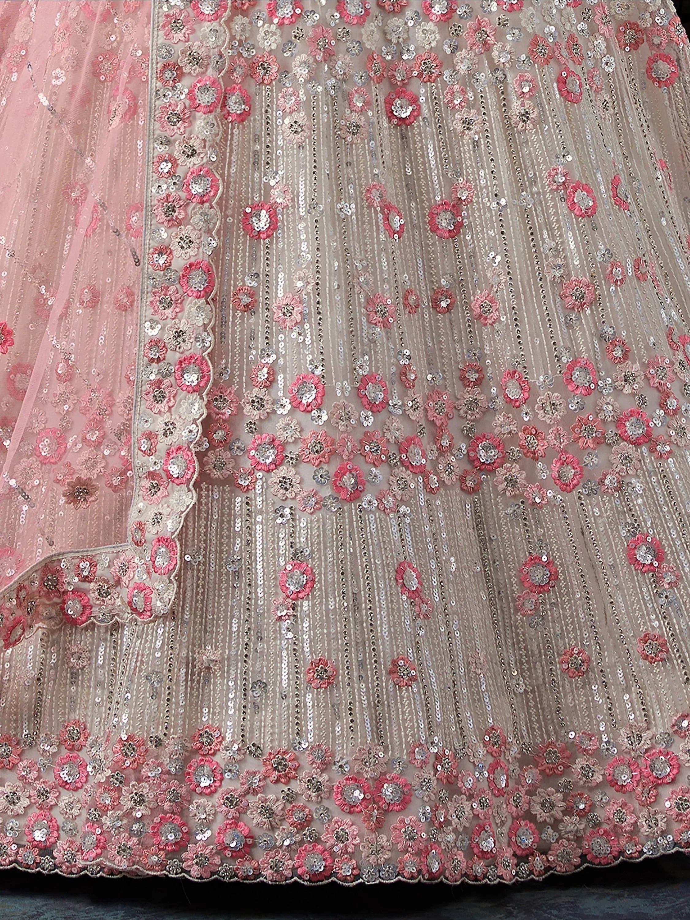Attractive White Sequins Net Wedding Lehenga Choli With Dupatta