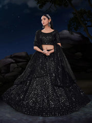 Gorgeous Black Sequins Net Reception Wear Lehenga Choli With Dupatta