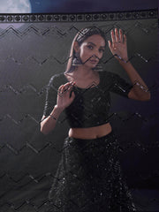 Gorgeous Black Sequins Net Reception Wear Lehenga Choli With Dupatta