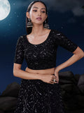 Gorgeous Black Sequins Net Reception Wear Lehenga Choli With Dupatta