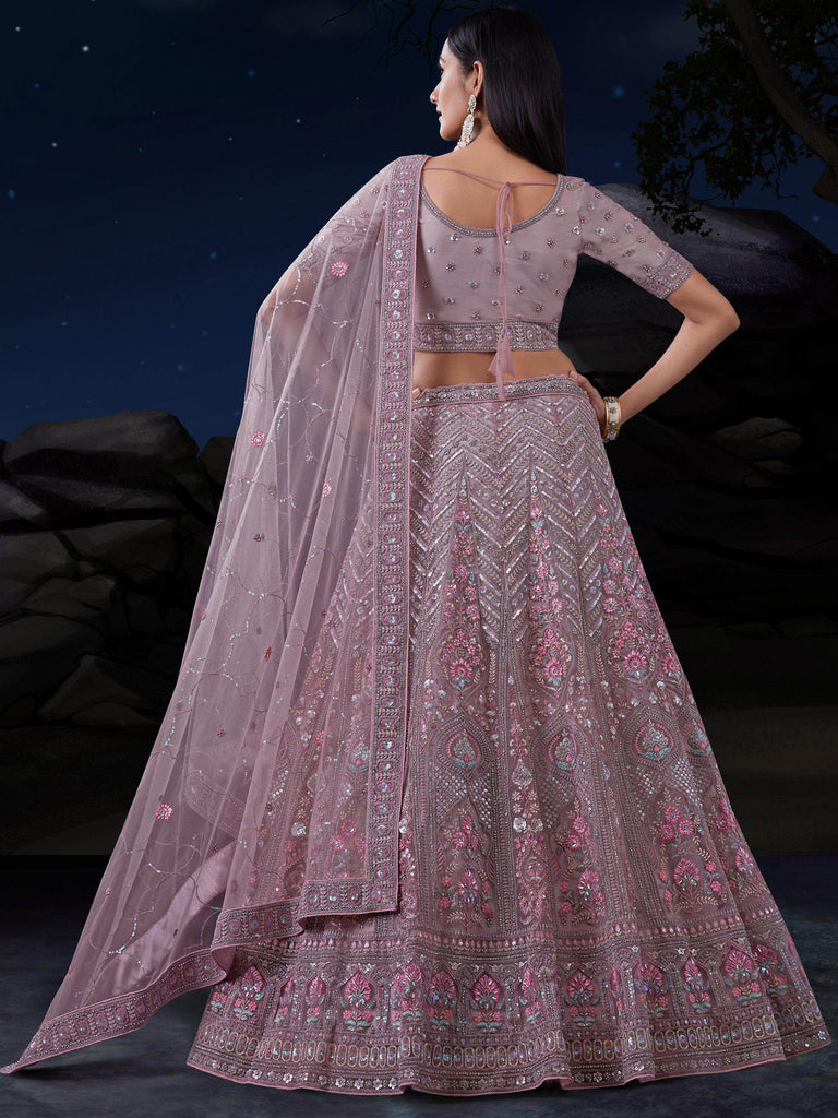 Captivating Dusty Purple Sequins Net Bridesmaid Lehenga Choli