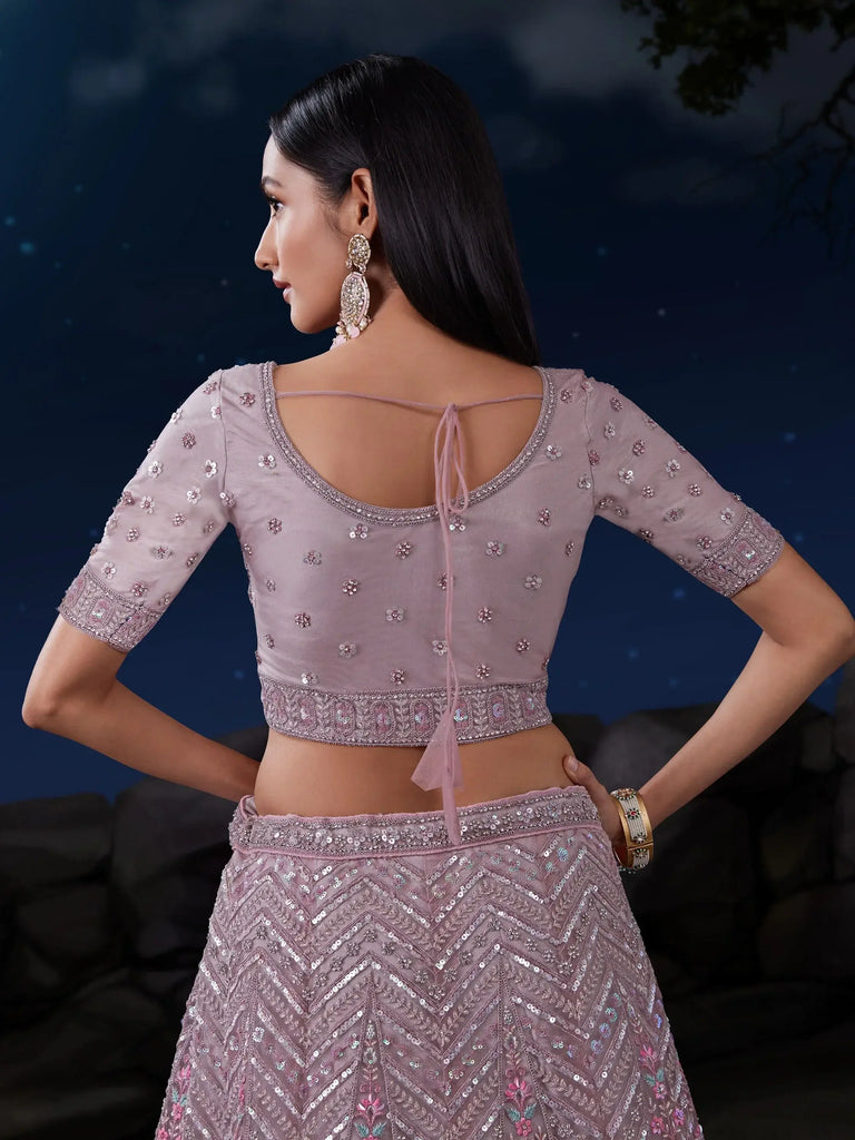 Captivating Dusty Purple Sequins Net Bridesmaid Lehenga Choli