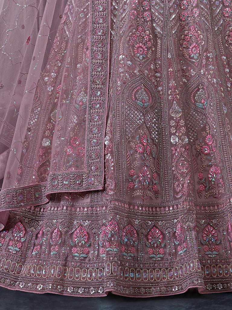 Captivating Dusty Purple Sequins Net Bridesmaid Lehenga Choli