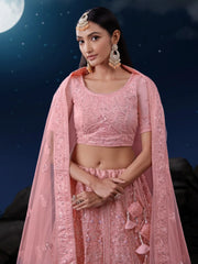 Mesmerizing Pink Sequins Net Engagement Wear Lehenga Choli