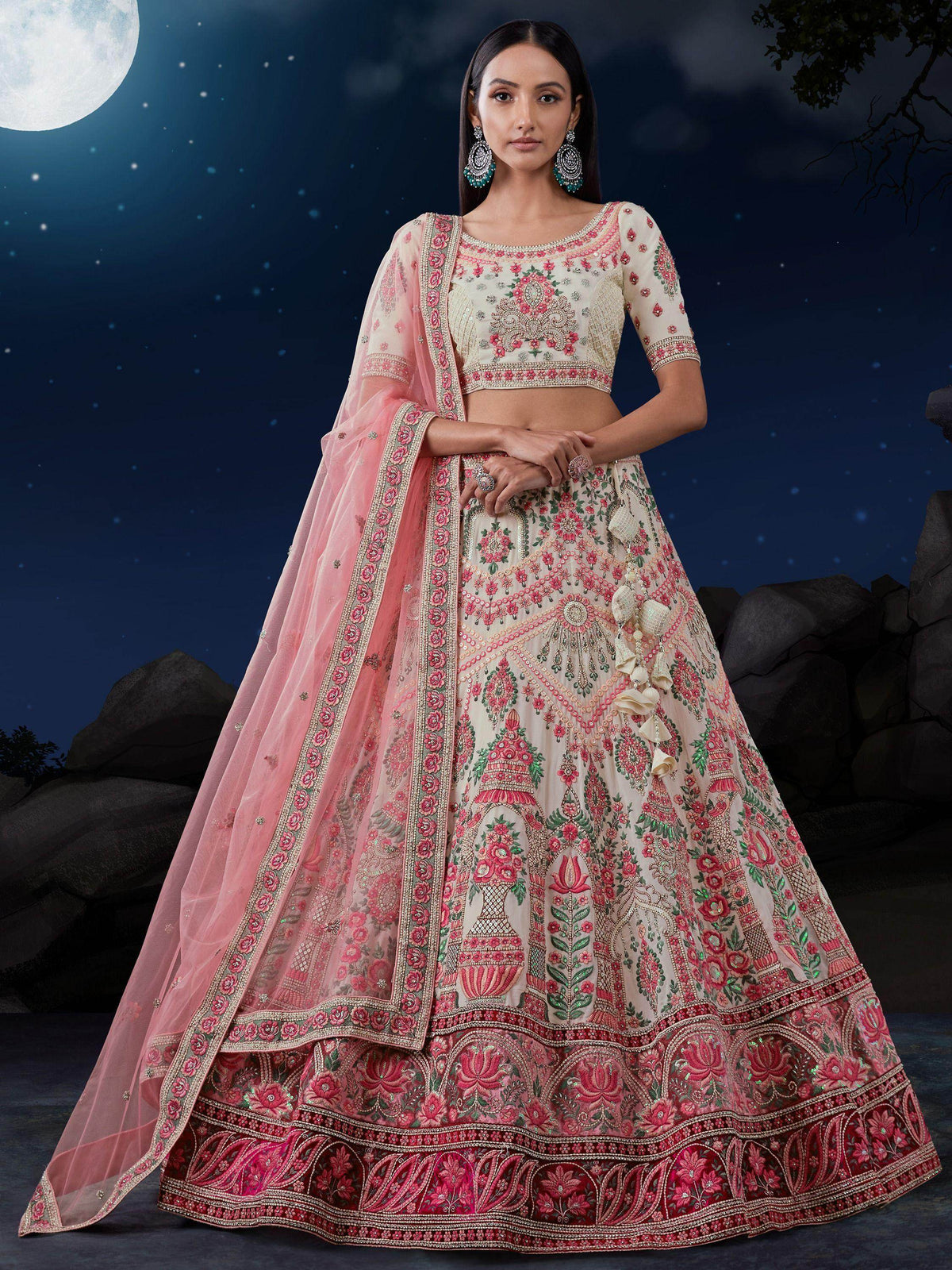 Bewitching Off-White Sequins Georgette Lehenga Choli With Dupatta