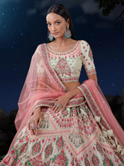 Bewitching Off-White Sequins Georgette Lehenga Choli With Dupatta