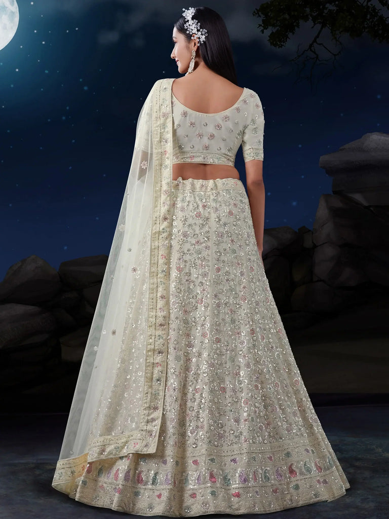Fabulous Off-White Sequins Georgette Wedding Lehenga Choli