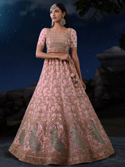 Precious Pink Sequins Net Wedding Lehenga Choli With Dupatta