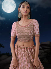 Precious Pink Sequins Net Wedding Lehenga Choli With Dupatta