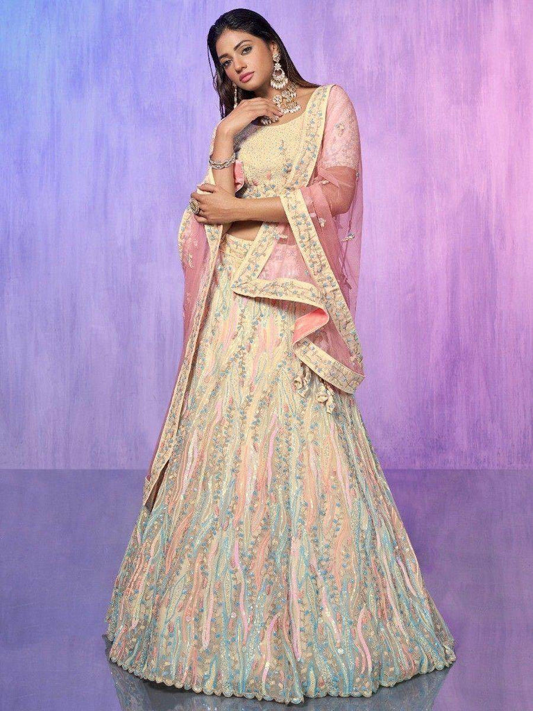 Stunning Off-White Sequins Organza Designer Lehenga Choli