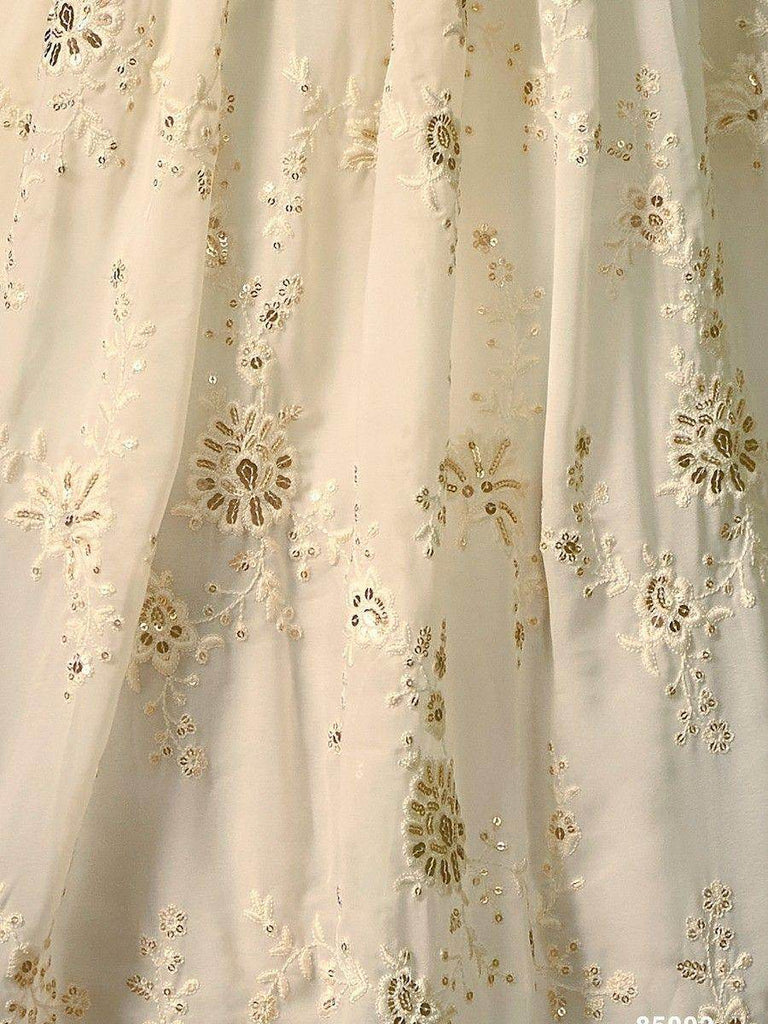 Charming Cream Embroidered Georgette Reception Wear Lehenga Choli