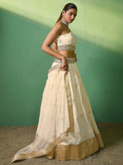 Charming Cream Embroidered Georgette Reception Wear Lehenga Choli