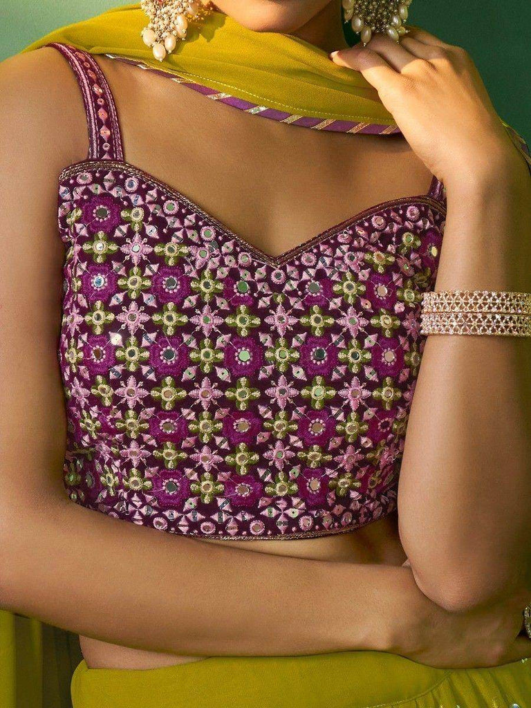 Precious Green Sequins Georgette Mehendi Wear Lehenga Choli