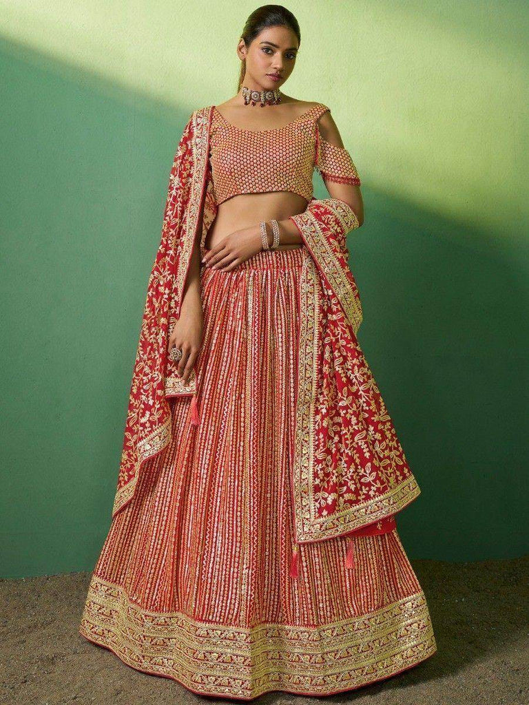 Beautiful Red Sequins Georgette Lehenga Choli With Net Dupatta