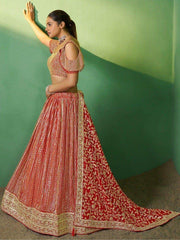 Beautiful Red Sequins Georgette Lehenga Choli With Net Dupatta