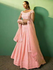 Stunning Peach Sequins Georgette Engagement Wear  Lehenga Choli