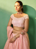 Stunning Peach Sequins Georgette Engagement Wear  Lehenga Choli