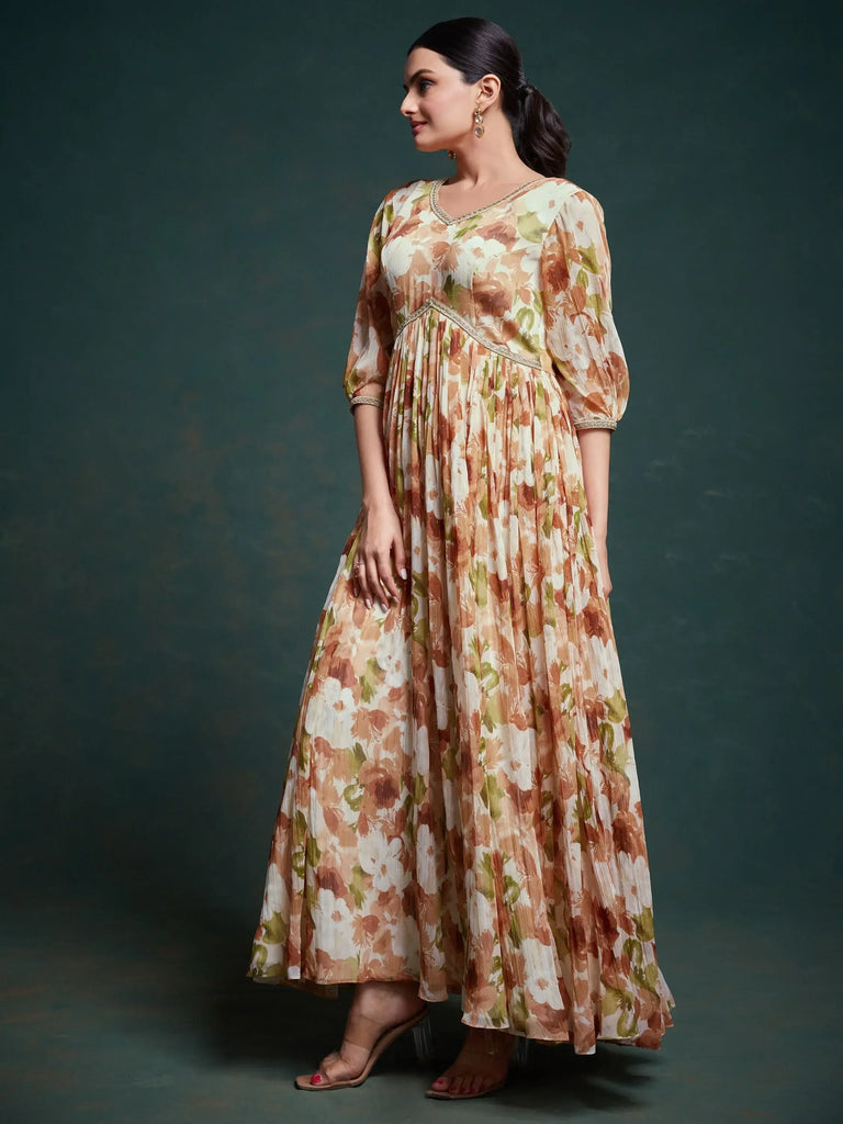 Spectacular Multi-Color Floral Printed Georgette Event Wear Gown
