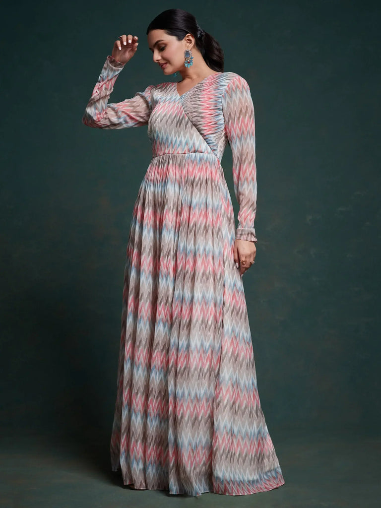 Captivating Multi-Color Printed Georgette Traditional Gown