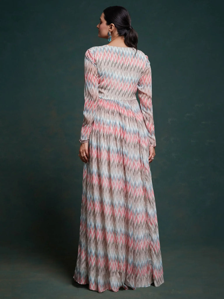Captivating Multi-Color Printed Georgette Traditional Gown