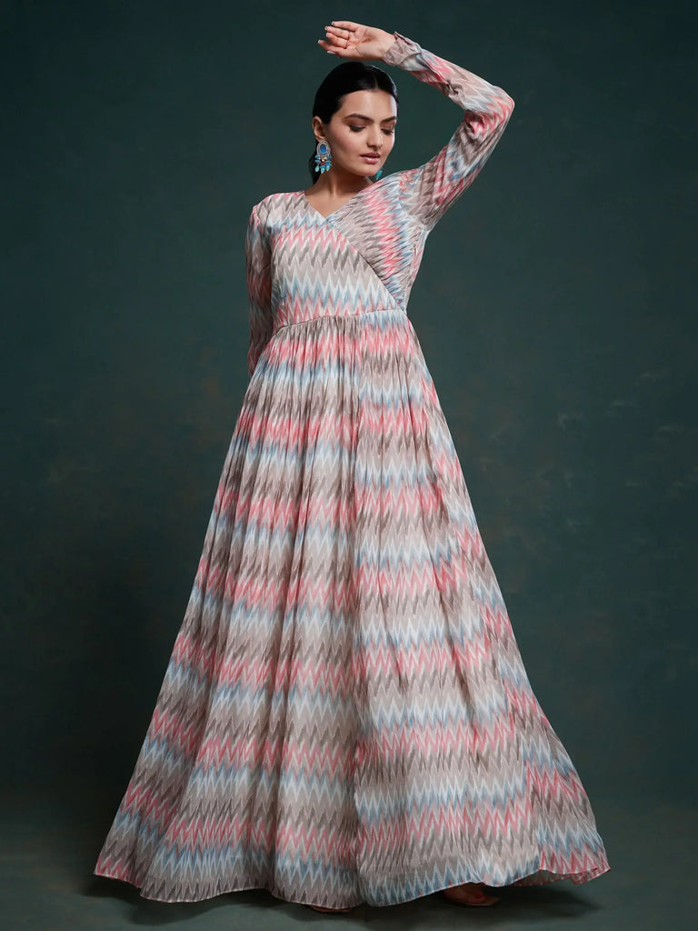 Captivating Multi-Color Printed Georgette Traditional Gown