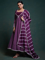 Beautiful Purple Printed Organza Event Wear Salwar Suit With Dupatta