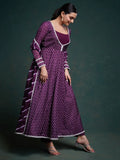 Beautiful Purple Printed Organza Event Wear Salwar Suit With Dupatta
