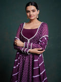 Beautiful Purple Printed Organza Event Wear Salwar Suit With Dupatta