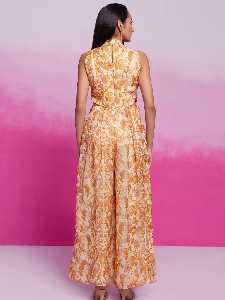 Fantastical Cream Digital Printed Organza Western Dress