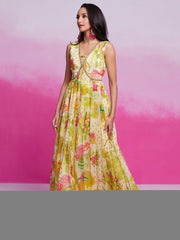 Stunning Cream Digital Printed Organza Festival Wear Dress