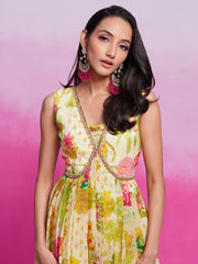 Stunning Cream Digital Printed Organza Festival Wear Dress